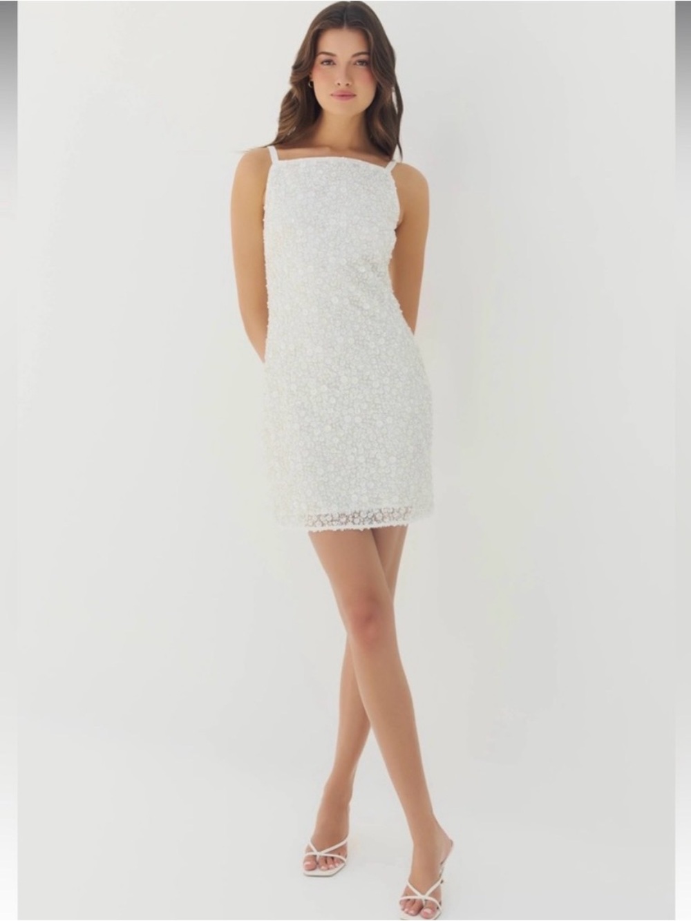 Hutch Jovie white floral sequin beaded high neck shift mini bridal dress small